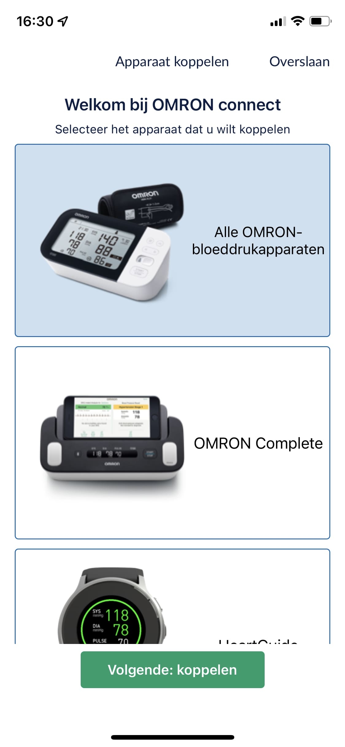 omron connect apparaten lijst